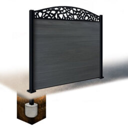 Easycomposite 5Ft Composite Fence Panel & Aluminium Post Sunken In Ground - Anthracite Boards & Pebble Curved Topper Trellis - thumbnail 1