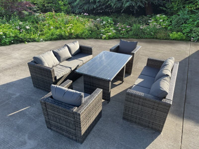 UK Leisure World Rattan Wicker Garden Outdoor Seater Sofa Conservatory Furniture Patio Coffee Table Stools Storage Dining Set Grey - image 1