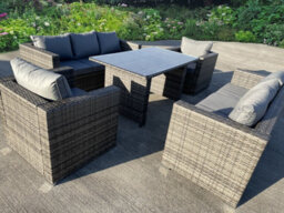 UK Leisure World Rattan Wicker Garden Outdoor Seater Sofa Conservatory Furniture Patio Coffee Table Stools Storage Dining Set Grey - thumbnail 6
