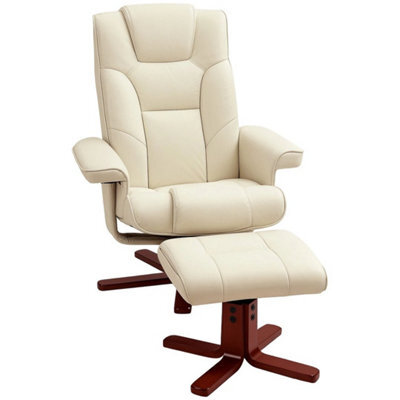 Reclining Armchair With Footstool And Adjustable Backrest, Cream - image 1