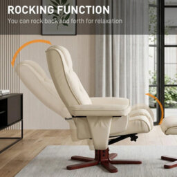 Reclining Armchair With Footstool And Adjustable Backrest, Cream - thumbnail 6