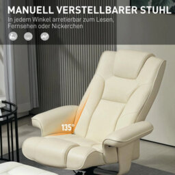 Reclining Armchair With Footstool And Adjustable Backrest, Cream - thumbnail 5