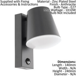 2 Pack Modern Ip44 Outdoor Wall Light With Pir Sensor In Anthracite Steel - thumbnail 2