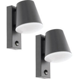 2 Pack Modern Ip44 Outdoor Wall Light With Pir Sensor In Anthracite Steel