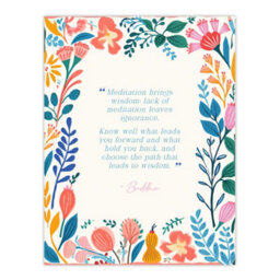Artery8 Framed Wall Art Meditation Brings Wisdom Buddhist Mindfulness Quote Floral - 12X16 Inch - thumbnail 3
