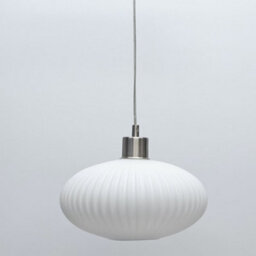 First Choice Lighting Baton - White Ribbed Oval Glass With Satin Nickel Pendant Fitting - thumbnail 6