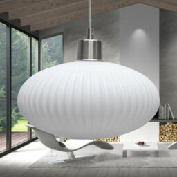First Choice Lighting Baton - White Ribbed Oval Glass With Satin Nickel Pendant Fitting - thumbnail 4