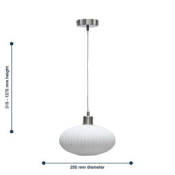 First Choice Lighting Baton - White Ribbed Oval Glass With Satin Nickel Pendant Fitting - thumbnail 8