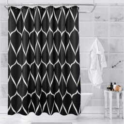 Neel Blue Black Shower Curtain With Hooks, Lattice Design, 180Cm X 180Cm