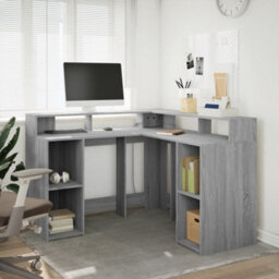 Berkfield Desk With Led Lights Grey Sonoma 130X130X91 Cm Engineered Wood - thumbnail 4