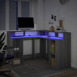 Berkfield Desk With Led Lights Grey Sonoma 130X130X91 Cm Engineered Wood - thumbnail 5