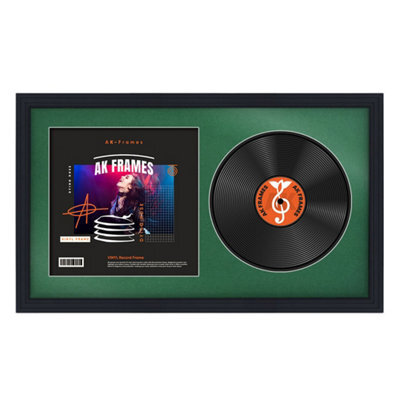 "30X17"" Black Step Vinyl Record Frame With Emerald Mount For 12 Inch Lp Album Cover & Disc - Ak Frames" - image 1