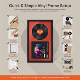 "30X17"" Black Step Vinyl Record Frame With Emerald Mount For 12 Inch Lp Album Cover & Disc - Ak Frames" - thumbnail 7