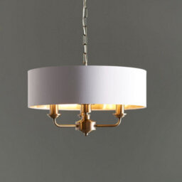 Luminosa Lighting Luminosa Highclere 3 Lamp Single Shade Pendant Ceiling Lamp, Antique Brass Plate, Vintage White Fabric