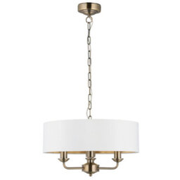 Anson Lighting Haywood Antique Brass With Vintage White Faux Silk Shade Classic Modern 3 Light Ceiling Pendant - thumbnail 4