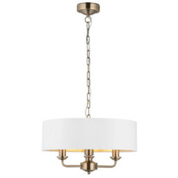 Anson Lighting Haywood Antique Brass With Vintage White Faux Silk Shade Classic Modern 3 Light Ceiling Pendant - thumbnail 3