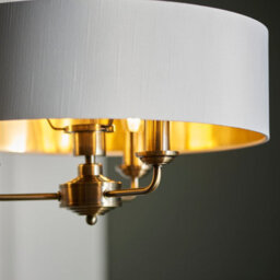 Anson Lighting Haywood Antique Brass With Vintage White Faux Silk Shade Classic Modern 3 Light Ceiling Pendant - thumbnail 6