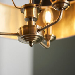 Anson Lighting Haywood Antique Brass With Vintage White Faux Silk Shade Classic Modern 3 Light Ceiling Pendant - thumbnail 7