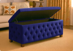 120Cm Wide Empire Ottoman Storage Box With Legs, Sapphire Blue Velvet Chesterfield Upholstered Ottoman Footstool Coffee Table - thumbnail 5