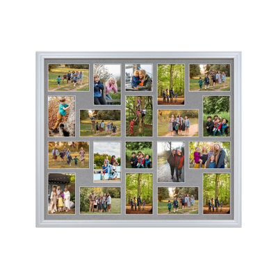 AK Frames 80X70Cm Silver Classic Multi Photo Frame With Mid Grey Mount - Holds 20 Apertures (18X) 6X4, (2X) 4X4 Photos - image 1