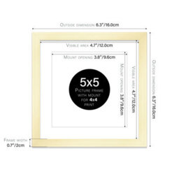 "5X5"" Gold Picture Frame - 5X5"" Square Frame With 4X4"" Mount For 5X5""/4X4"" Pictures Art Deco Style Room Decor, 1 Pack" - thumbnail 2