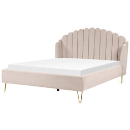 Beliani Bed Fabric Ambillou 180 X 200 Cm (Eu Super King) Light Beige - thumbnail 1
