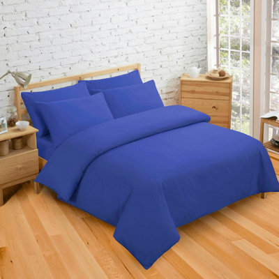 Velosso Plain Dyed Polycotton Duvet Cover Set With Button Enclosure, Easy Care, Machine Washable - Blue