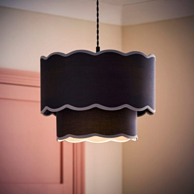 Valuelights Sloane 2 Tier Navy Colour Clash Scallop Ceiling Lamp Shade And Bulb - image 1