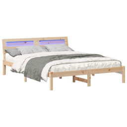 Berkfield With Led Strip Lights Brown 150 X 200 Cm Solid Pine Wood - thumbnail 3