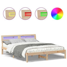 Berkfield With Led Strip Lights Brown 150 X 200 Cm Solid Pine Wood - thumbnail 4