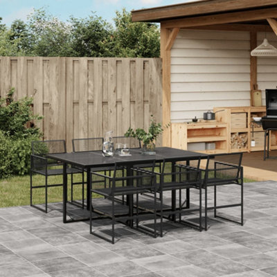 Walplus 7 Piece Garden Outdoor Dining Set Suitable For Backyard, Patio Black Poly Rattan - image 1