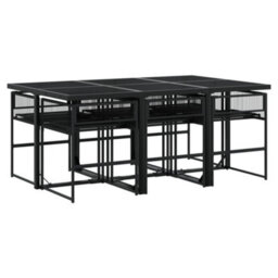 Walplus 7 Piece Garden Outdoor Dining Set Suitable For Backyard, Patio Black Poly Rattan - thumbnail 3