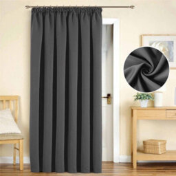 Oxford Homeware Plain Grey 230Gsm Blackout Curtain Thermal Insulated Pencil Pleat For Door Curtain (W)168Cmx(L)213Cm Single Panel - thumbnail 1