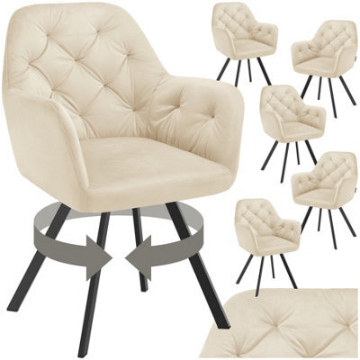 Tectake Set Of 6 Armchair Lucia - Padded, Quilted Pattern, 180 Degree Swivel Chair  - Cream - image 1