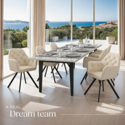 Tectake Set Of 6 Armchair Lucia - Padded, Quilted Pattern, 180 Degree Swivel Chair  - Cream - thumbnail 8