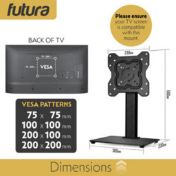 Futura Universal Tv Stand 17 To 55 Inch Tvs, Swivel, Rotation & Height Adjustable, 20Kg Load, Max Vesa 200X200mm Glass Base - thumbnail 6