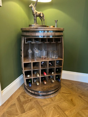 Elm Home And Products Elm Home And Garden Solid Mango Wood Wine Rack Barrel Home Bar Fully Assembled 90Cm X 60Cm X 60Cm - image 1