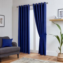 Aspire Homeware Plain Room Darkening Blackout Eyelet Curtain Pair Navy (W)168Cm X (D)183Cm With Tie Back Pair - thumbnail 2