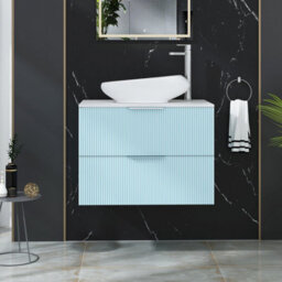 Royal Bathrooms Evora 700mm Powder Blue Fluted Wall Hung Countertop Vanity Unit 2 Drawer With Nova Basin - thumbnail 1