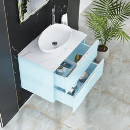 Royal Bathrooms Evora 700mm Powder Blue Fluted Wall Hung Countertop Vanity Unit 2 Drawer With Nova Basin - thumbnail 3