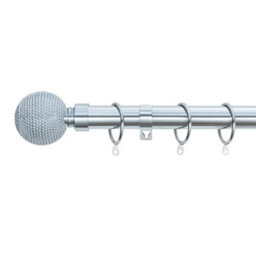 A.unique Home Beaded Ball Metal Extendable Curtain Pole With Rings And Fittings (25/28mm) - Nickel, 120Cm - 220Cm Approx - thumbnail 1