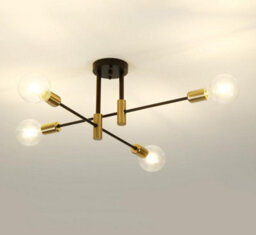 Chandelier E27 Socket Pendant Light Fixture Black Gold Ceiling Light - thumbnail 1