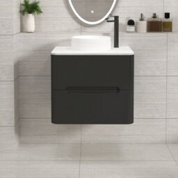 Royal Bathrooms Venice 600mm Matt Nocturne Black Wall Mounted Bathroom Countertop Vanity Unit 2 Drawer With Round Basin - thumbnail 1