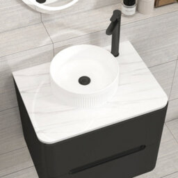Royal Bathrooms Venice 600mm Matt Nocturne Black Wall Mounted Bathroom Countertop Vanity Unit 2 Drawer With Round Basin - thumbnail 6