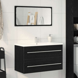Berkfield Bathroom Sink Cabinet Black Oak 80X38.5X48 Cm Engineered Wood - thumbnail 1