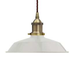 Pale Grey Small Trinity Metal Painted Dome Pendant Light With Antique Brass Lamp Holder And Brown Twisted Cable - Se Home