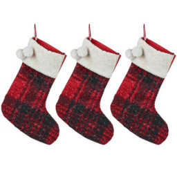 Urbn-Living Urbnliving 40Cm Set Of 3 Luxury Red Black Tartan Christmas Stocking Hanging Sock Sack Xmas Gift Faux - thumbnail 1