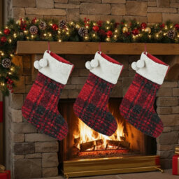 Urbn-Living Urbnliving 40Cm Set Of 3 Luxury Red Black Tartan Christmas Stocking Hanging Sock Sack Xmas Gift Faux - thumbnail 2