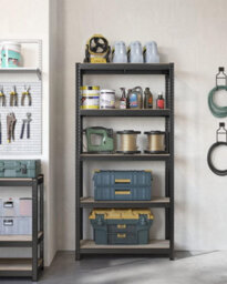 Industrial Adjustable Storage Shelves, 5 Tier Unit, For Living Room, Kitchen, Garage, Greige And Black