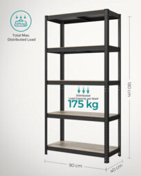 Songmics Industrial Adjustable Storage Shelves, 5 Tier Unit, For Living Room, Kitchen, Garage, Greige And Black - thumbnail 2